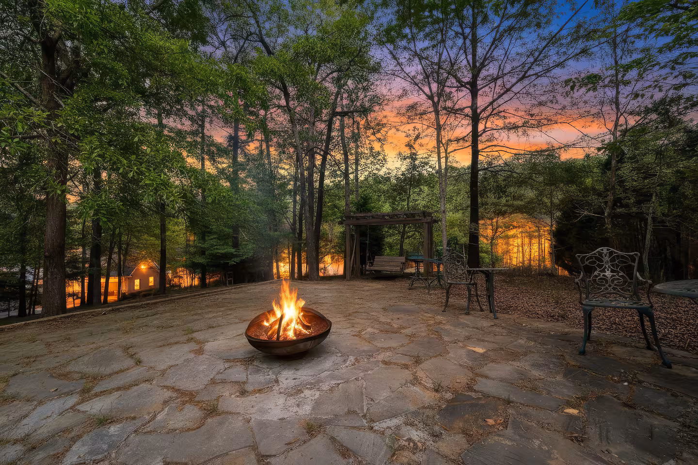 Lakeside fire pit for evening gatherings